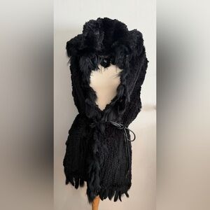 New Bella Fare Elegant Black Rabbit/Fox Fur Hooded Vest Size Medium